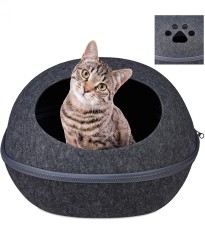 2 in 1 Culcus/pat pentru pisici/caini mici cu perna si fermoar, Fetru, Gri