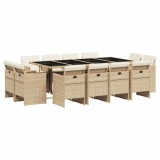 Set mobilier de gradina cu perne, 13 piese, bej, poliratan
