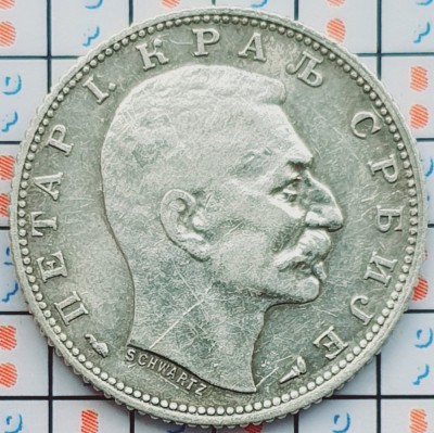 Serbia 1 Dinar 1915 argint - Petar I - km 25 - A033 foto