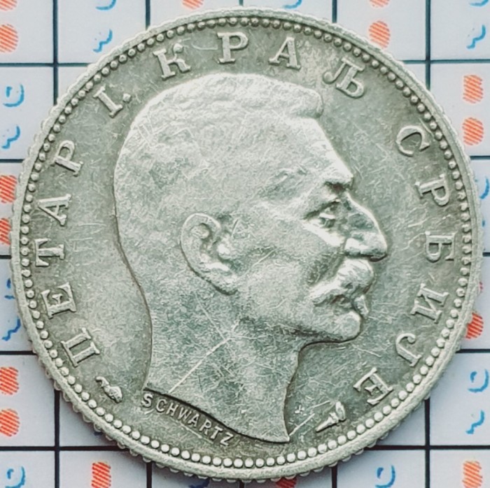 Serbia 1 Dinar 1915 argint - Petar I - km 25 - A033