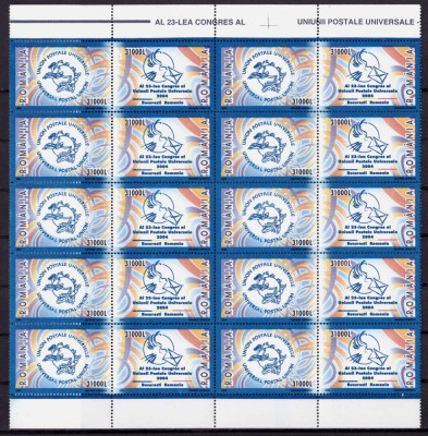 ✅RO 2004 ,LP 1629 ,&amp;quot;ALXXIII-lea Congres UPU Bucuresti &amp;quot; ,bloc de 10 serii , MNH foto