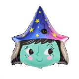 Baloane halloween, flippy, set din 5 baloane, 1 little witch halloween, 2 stele negre, 2 baloane rotunde multicolore, din folie de aluminiu, 30- 40 cm