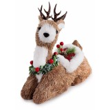 Figurina Ren Craciun fibre naturale multicolore cm 24,5 x 11 x 25 H
