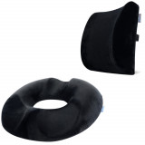 Set Perne Ortopedice | Perna lombara Suporto si Perna sezut Suporto Donut din spuma cu memorie| Culoare Negru