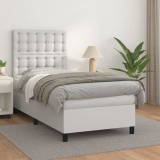 VidaXL Pat box spring cu saltea, alb, 80x200 cm, piele ecologică