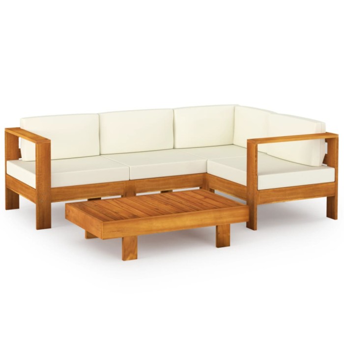 vidaXL Set mobilier grădină perne alb crem, 5 piese, lemn masiv acacia