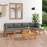 Cumpara ieftin Set mobilier grădină cu perne gri, 7 piese, lemn masiv de tec
