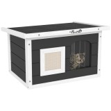 PawHut Casa de pisici, refugiu pentru pisici și iepuri, casă din lemn cu placă de zg&acirc;riere, ușă cu clapetă, 61 x 45 x 36,5 cm, Gri | Aosom Romania