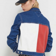 Tommy Jeans geaca jeans femei, culoarea albastru marin, de tranzitie