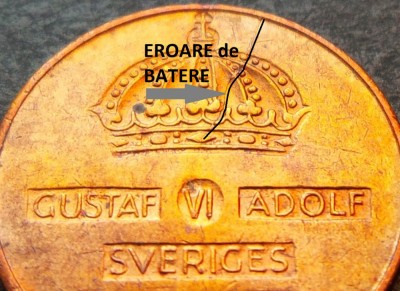 Moneda 1 ORE - SUEDIA, anul 1970 *cod 3204 A - EROARE MATRITA foto