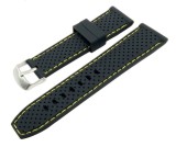 Curea silicon negru cu puncte si cusatura galbena 20mm, 22mm, 24mm WZ961