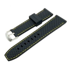 Curea silicon negru cu puncte si cusatura galbena 20mm, 22mm, 24mm WZ961