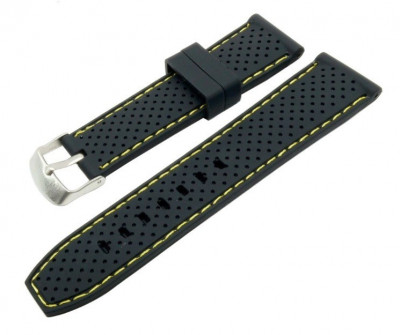 Curea silicon negru cu puncte si cusatura galbena 20mm, 22mm, 24mm WZ961 foto
