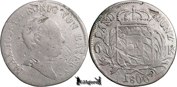 1806, 6 Kreuzer - Maximilian I Iosif - Regatul Bavariei