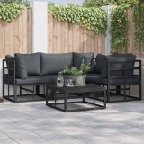 vidaXL Set de canapele pentru grădină cu pernă 4 pcs Negru Aluminiu