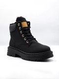 Ghete Dama Imblanite Piele Ecologica Negre, Marimea 36. Ghete Iarna Casual cu Siret si Fermoar, Platforma 4cm