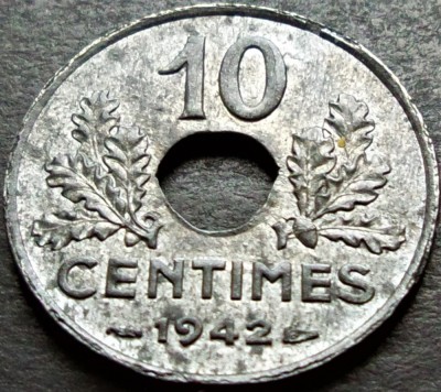 Moneda istorica 10 CENTIMES - FRANTA, anul 1942 * cod 587 B - RARA UNC foto