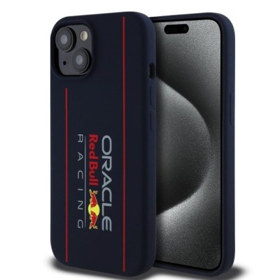 Husa pentru iPhone 15 - Red Bull Racing Silicone Oversize Vertical Logo MagSafe (RBHMP15S24SIOLRV) - Navy foto