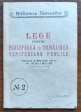 Biblioteca Barourilor, nr. 2 &mdash; Legea pentru perceperea și urmărirea veniturilor publice (MO 103/5.V.1934)