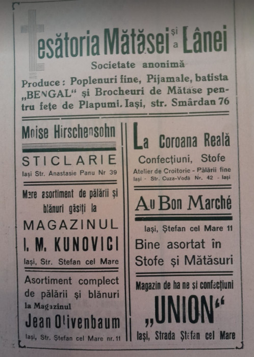 1941 Lot II reclame interbelice Iași Jassy fata - verso, evrei, romani 23 x 15cm