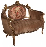 Sofa Madame Pompadour din lemn masiv cu tapiterie maro CAT708