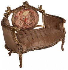 Sofa Madame Pompadour din lemn masiv cu tapiterie maro CAT708