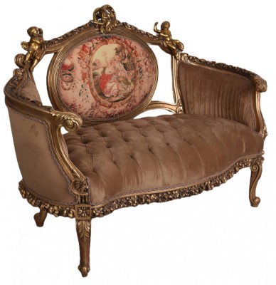 Sofa Madame Pompadour din lemn masiv cu tapiterie maro CAT708 foto