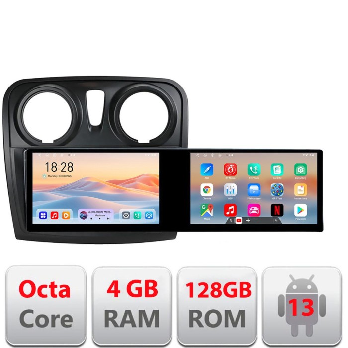 Navigatie Dacia Sandero Logan 2012-2020 Kit-sandero Edotec 2 ecrane 8 core 4+128 21.6 inch Incell android Wifi 5Ghz gps internet CarStore Technology