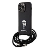 Husa iPhone 15 Pro Max Karl Lagerfeld Saffiano Crossbody, Monogram Metal Pin Karl, negru, KLHCP15XSASKNPSK