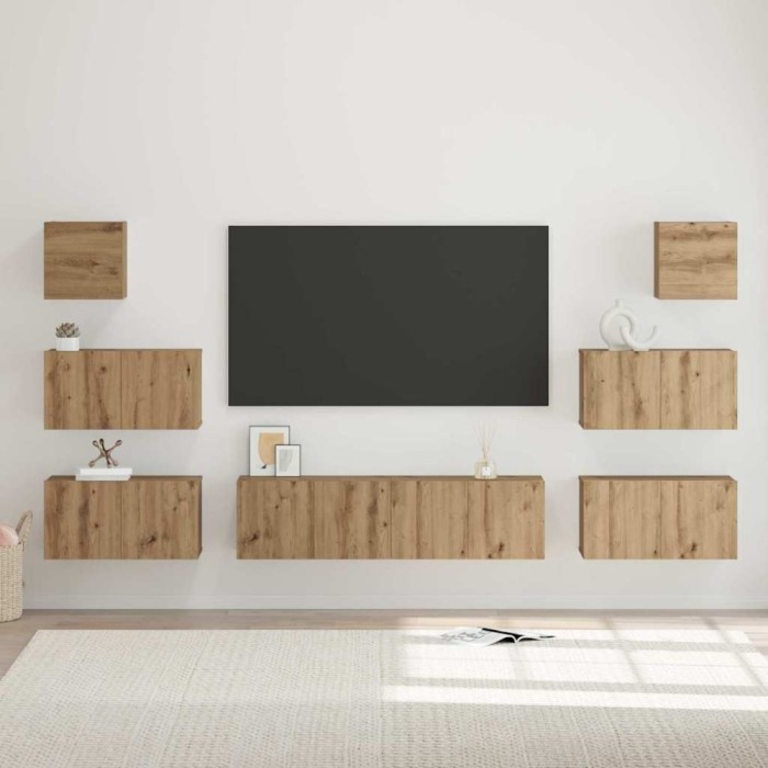 vidaXL Set comodă TV Pe perete 8 pcs stejar artizanal 60 x 30 x 30 cm