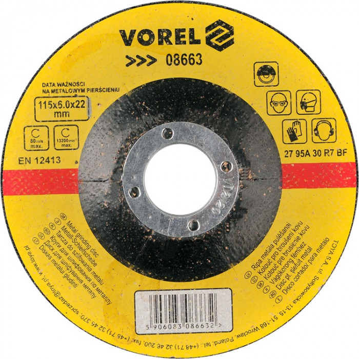 Disc abraziv pentru debitat metale 115x6x22 mm VOREL