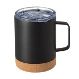 Cana voiaj cu termos inox, negru, cu maner, baza pluta si capac transparent, 350ml