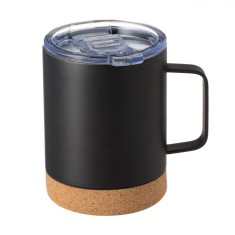 Cana voiaj cu termos inox, negru, cu maner, baza pluta si capac transparent, 350ml foto