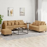 VidaXL Set de canapele cu perne, 3 piese, maro, catifea