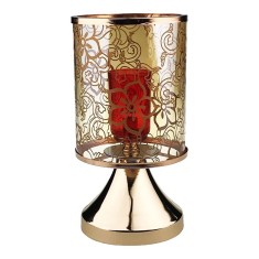 Veioza cu zenzor la atingere si abajur din sticla cu flori, Auriu, 23 cm, 1793H-1