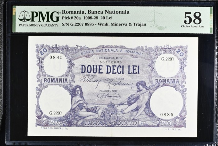 20 lei martie 1920 PMG58 aunc bancnota gradata