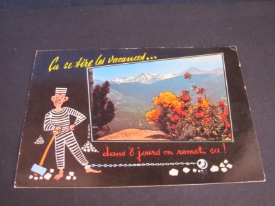 Carte Poștală Umoristică Vintage Franța &amp;ndash; &amp;quot;Vacanțe &amp;icirc;n Munții Pirinei&amp;quot;, 1970 foto