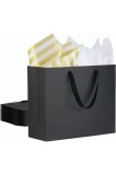 HRUISE 12 pungi cadou cu h&acirc;rtie de ambalat negre - 32x11.5x28cm - pungi de h&acirc;rtie medii cu m&acirc;nere