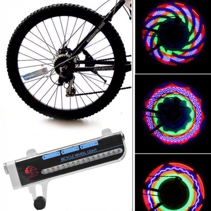 Lumini spite bicicleta, led multicolor cu 30 moduri iluminare, senzor lumina si