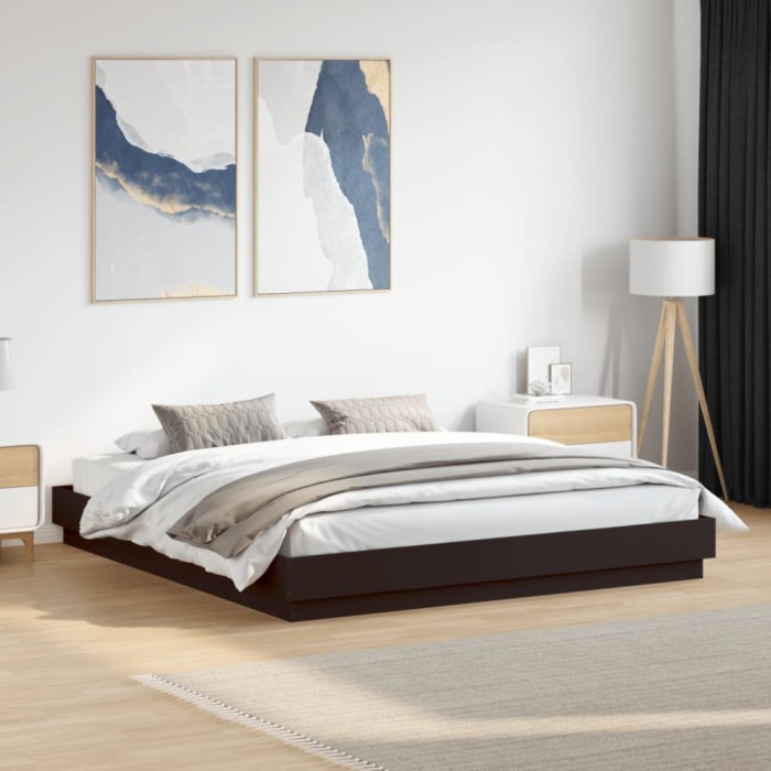 Cadru de pat, negru, 200x200 cm, lemn prelucrat