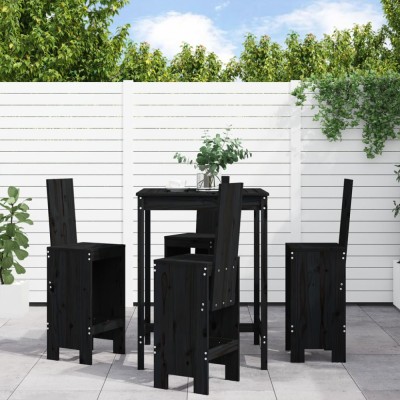 Gossi set mobilier bar de gradina, 5 piese, negru, lemn masiv de pin foto