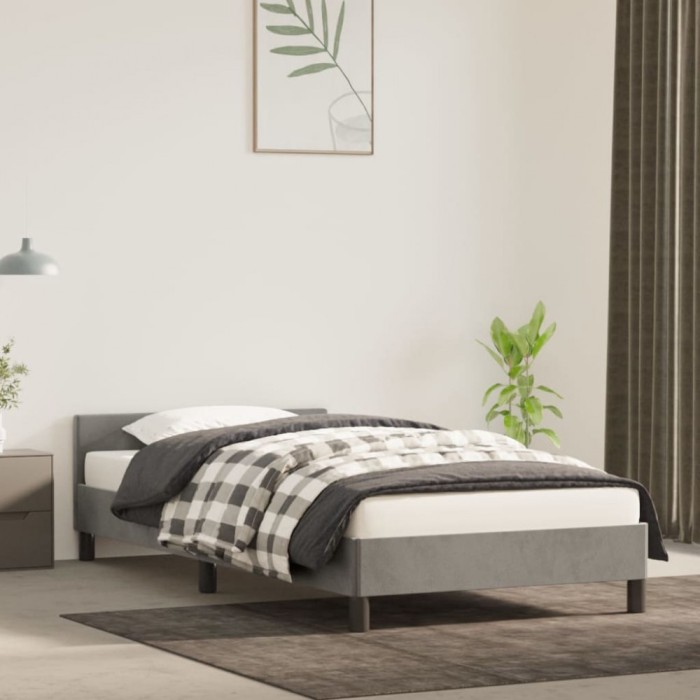 Gossi cadru de pat cu tablie, gri deschis, 90x200 cm, catifea