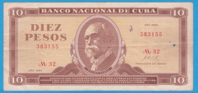 (1) BANCNOTA CUBA - 10 PESOS 1969, PORTRET MAXIMO GOMEZ foto