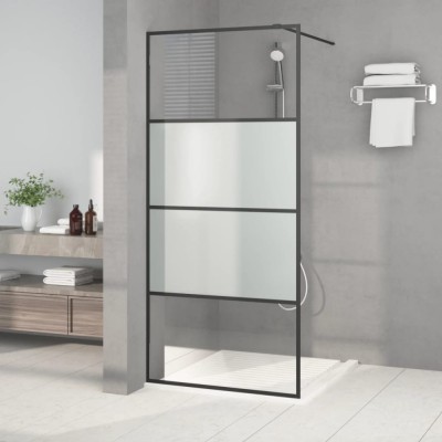 vidaXL Perete cabină duș walk-in negru 90x195 cm sticlă ESG semi-mată foto