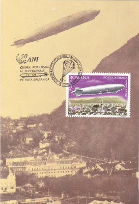 CP ROMANIA Zeppelin LZ 127 SURVOLAND ORASUL BRASOV 1979 - 50 DE ANI foto