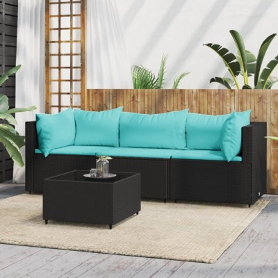 vidaXL Set mobilier relaxare grădină 4 piese cu perne poliratan negru foto
