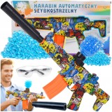 Pușcă cu bile gel automată, acumulator 7,4V, &icirc;ncărcare USB, 1000 bile incluse, ABS, atrapă, ochelari