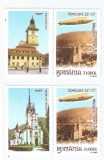 |LP 1652a/2004, Evenimente - 75 de ani de la zborul Zeppelinului deasupra Brasovului, cu vinieta, pereche de dipticuri cu vinieta pe stanga, MNH
