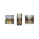 Cumpara ieftin Set 3 tablouri decorative olegrafie pe panza Town III 2 x 35 x 35 cm, 35 x 80 cm