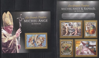 Centrafricana 2013 - Picturi Michelangelo și Rafael -Vatican, Bloc + Colita, MNH foto